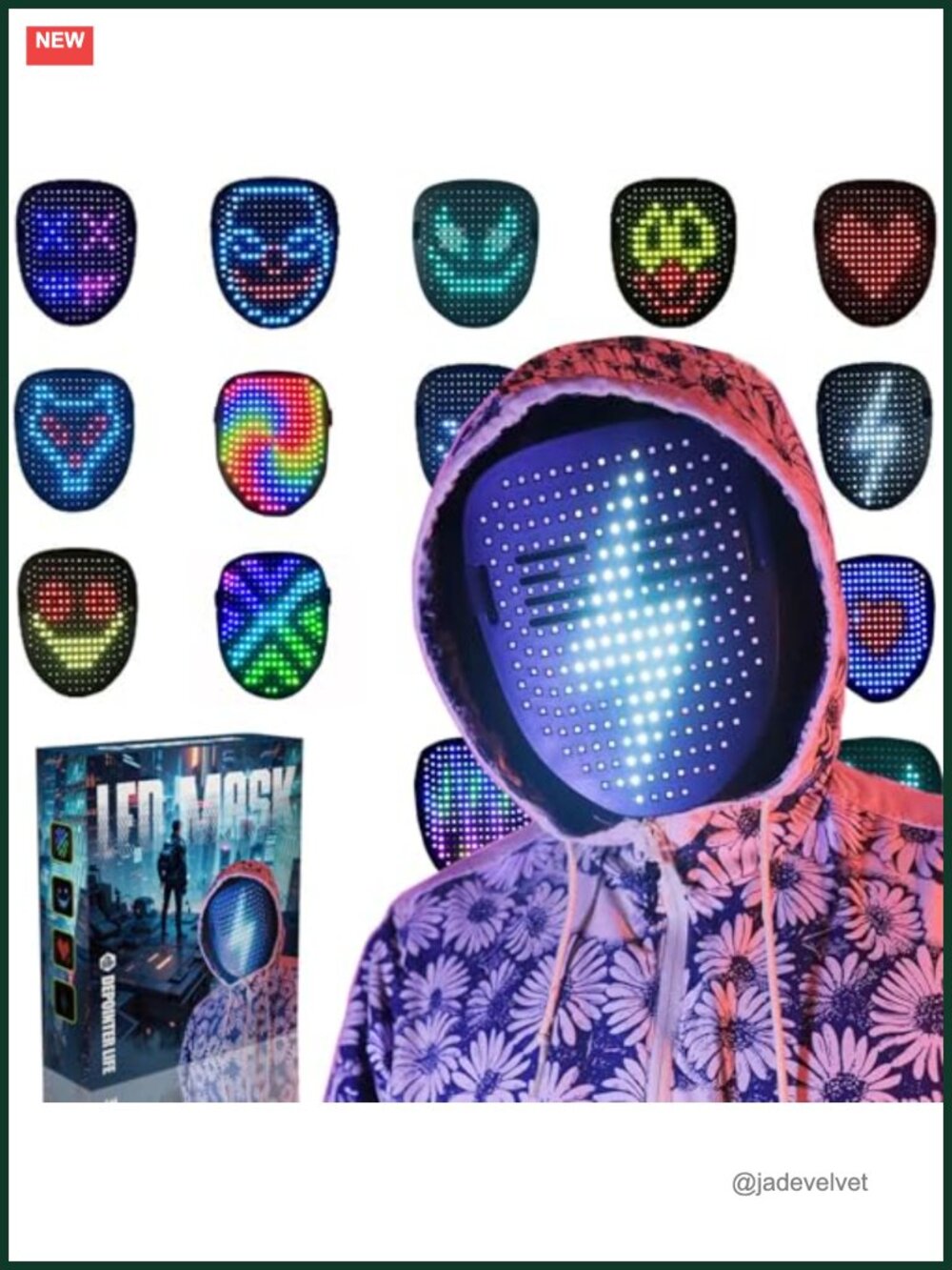 LED Light Up Mask Gesture Sensing 50+ Patterns USB-C Rechargeable